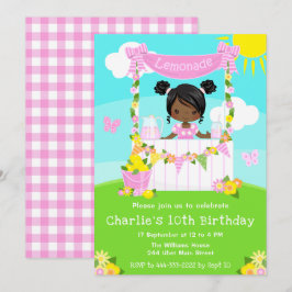 Rosa Lemonade stand Birthday Mörk Skin Girl Inbjudningar