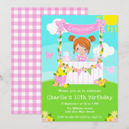 Rosa Lemonade stand Birthday Red Hair Girl Inbjudningar
