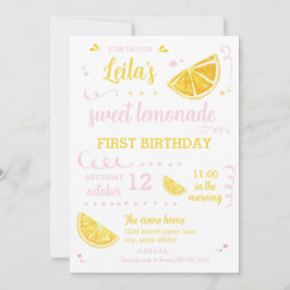 Rosa Lemonade Summer First Födelsedagsfest Downloa Inbjudningar