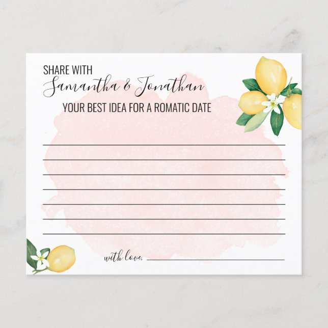 Rosa Lemons  ett datum-Idea Shower Game Card Flygblad (Framsidan)