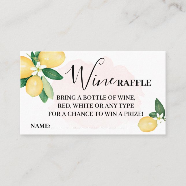Rosa Lemons Vin Raffle Biljett Card Möhippa (Framsida)