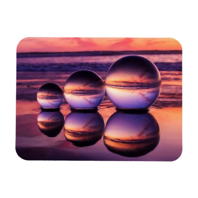 Rosa Lensball California Beach Sunset Magnet (Horisontell)
