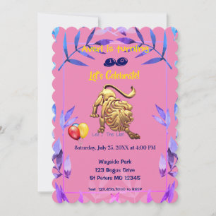 Rosa Leo (23 juli - 22 augusti) födelsedagsinbjuda Inbjudningar