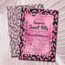 Rosa Leopard 16:e Födelsedagsfest inbjudan