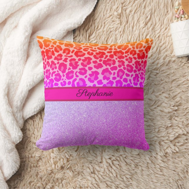 Rosa Leopard Animal Print Cheetah Glitter Kudde (Filt)