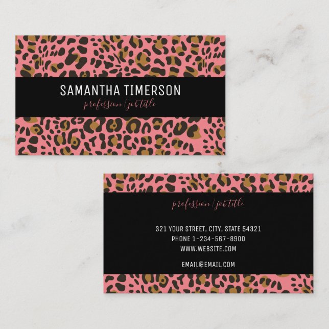 Rosa Leopard Animal Print Modern Professionell Visitkort (Fram/baksida)