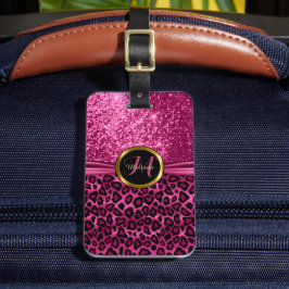 Rosa Leopard Animal Skin and Glitter - Monogram Bagagebricka