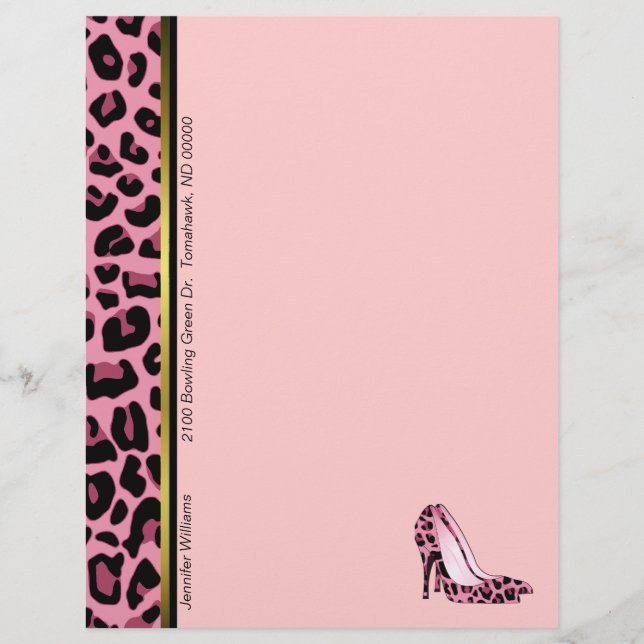 Rosa Leopard Anpassningsbar Letterhead Stationery (Framsida)