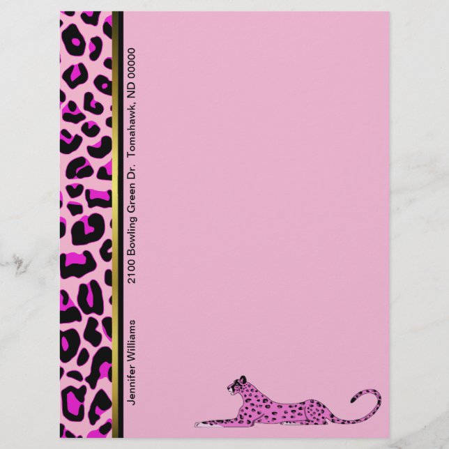 Rosa Leopard Anpassningsbar Letterhead Stationery (Framsida)