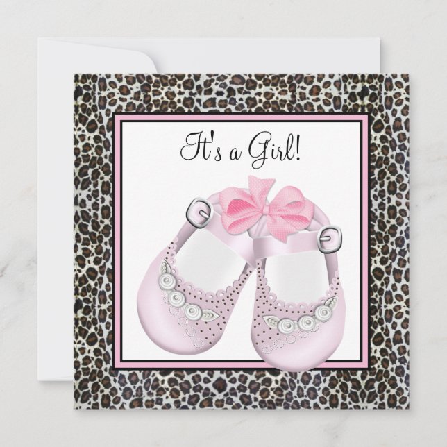 Rosa Leopard Baby Shower-inbjudningar Inbjudningar (Framsida)