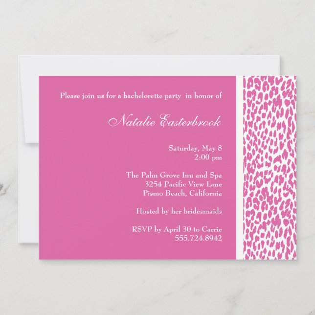 Rosa Leopard Bachelorette-partiets inbjudan (Framsida)