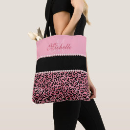 Rosa Leopard Black and Rosa Monogrammed Tote Bag Tygkasse