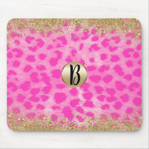 Rosa Leopard Cheetah Animal Guld Glitter Monogram Musmatta