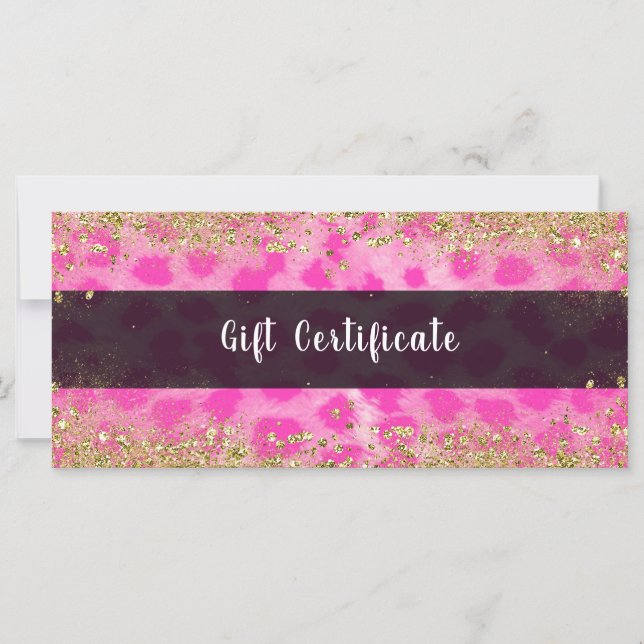 Rosa Leopard Cheetah Guld Glitter Gift Certificate (Framsida)