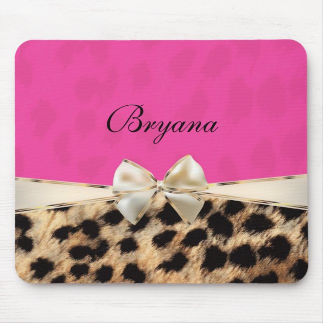Rosa & Leopard Cheetah Skriv ut Bow Mouse Pad Musmatta (Framsidan)
