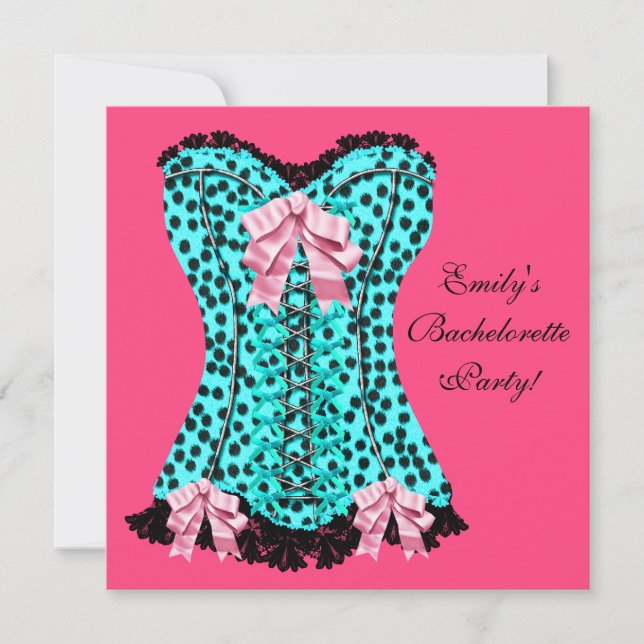 Rosa Leopard Corset Högklackars Bachelorette Party Inbjudningar (Framsida)