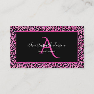 Rosa Leopard Elegant Black Monogram Visitkort