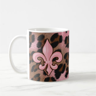 Rosa Leopard Fleur de Lis Kaffemugg