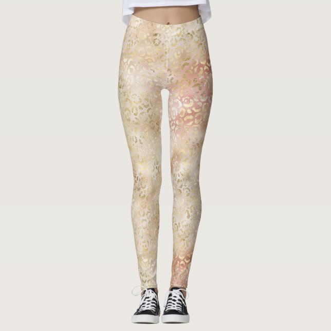  Rosa Leopard för Glam Guld Ro       Leggings (Framsida)