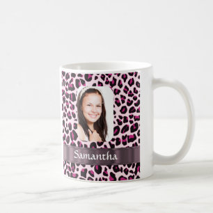 Rosa leopard-fotomall kaffemugg