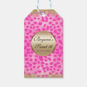 Rosa Leopard Gepard Tryck Guld Glitter Monogram Presentetikett