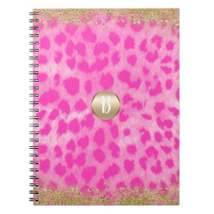 Rosa Leopard Gepardtryck Guld Glitter Modern Anteckningsbok Med Spiral