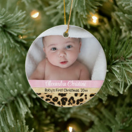 Rosa Leopard Girl Babys Första julfoto Julgransprydnad Keramik
