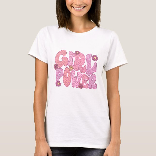 Rosa Leopard Girl Power T Shirt (Framsida)