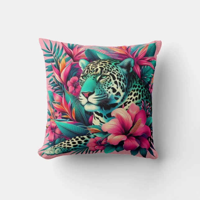 Rosa Leopard Jaguar Big Cat Art Kudde (Framsida)