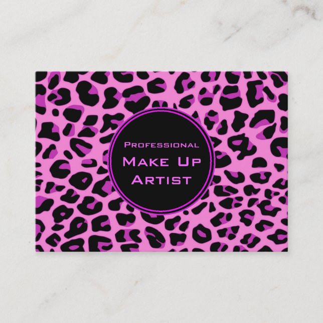 Rosa Leopard Makeup Artist Affärskort Visitkort (Framsida)