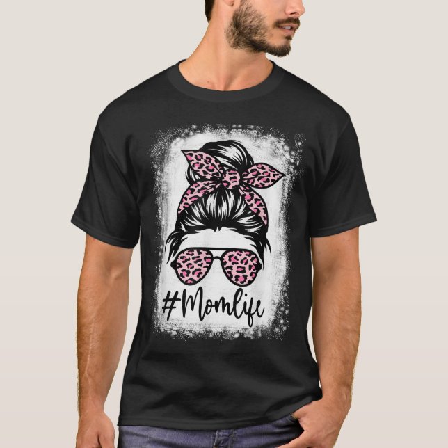 Rosa Leopard Mamma Life Bleached Mors dag T Shirt (Framsida)