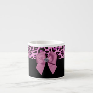 Rosa Leopard med Bow och Diamond Espressomugg