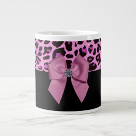 Rosa Leopard med Bow och Diamond Jumbo Mugg