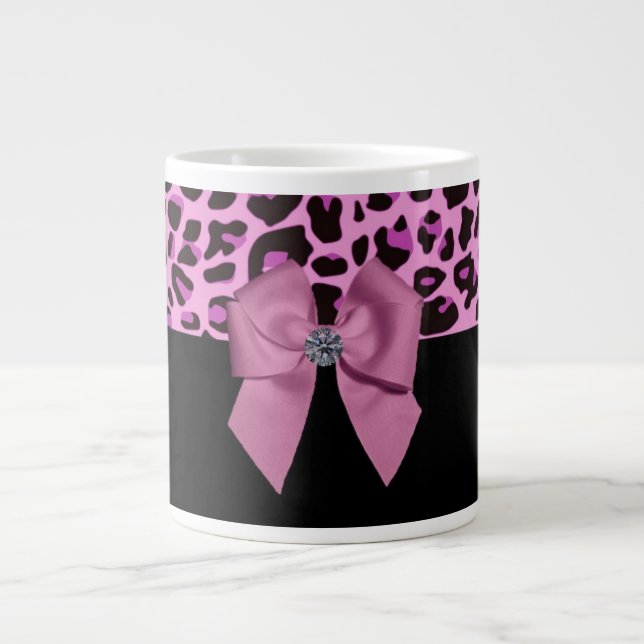 Rosa Leopard med Bow och Diamond Jumbo Mugg (Framsidan)