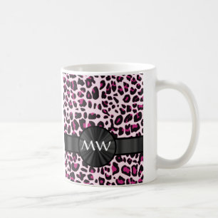 Rosa leopard och monogram kaffemugg