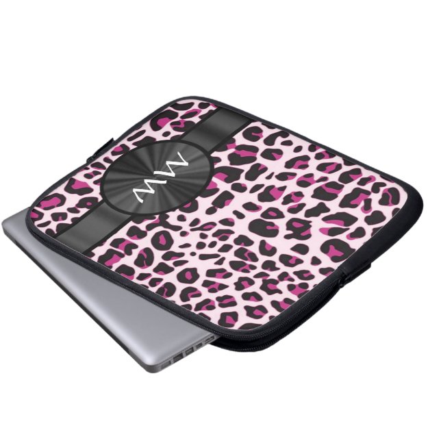 Rosa leopard och monogram laptop sleeve (Framre botten)