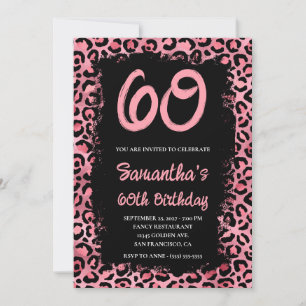 Rosa Leopard Painting Black 60:e födelsedagen Inbjudningar