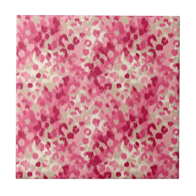 Rosa Leopard Penseldrag Sömlöst Mönster Kakelplatta (Framsidan)