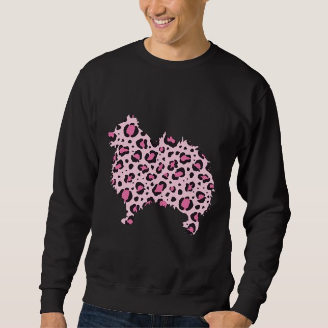 Rosa Leopard Pommanian Hund Print Pom Hund Lång Ärmad Tröja (Framsida)
