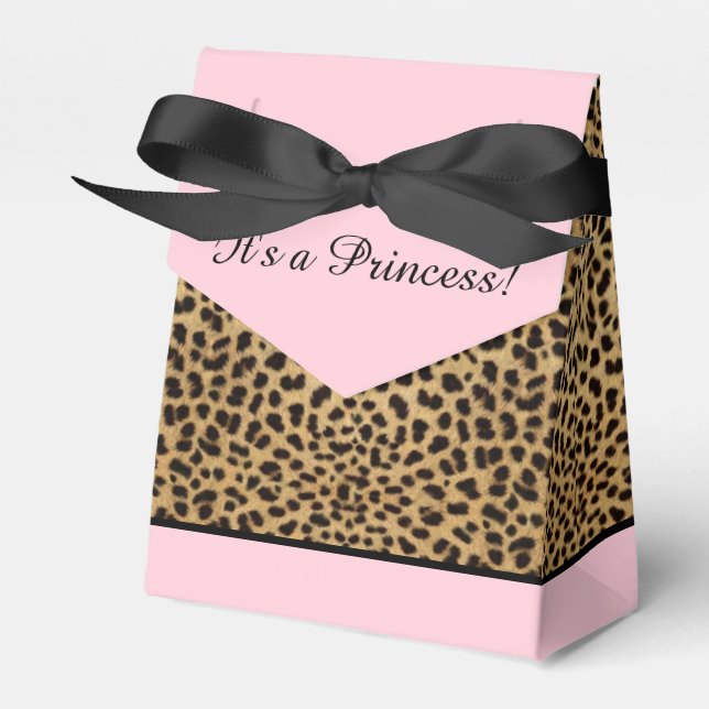 Rosa Leopard Princess Baby Shower Presentaskar (Framsidan Sidan)