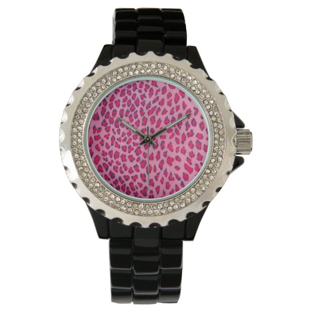 Rosa Leopard Print Armbandsur (Framsida)