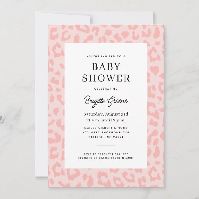 Rosa Leopard Print Baby Shower Inbjudningar (Framsida)
