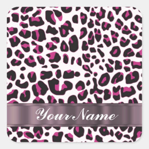 Rosa leopard print fyrkantigt klistermärke