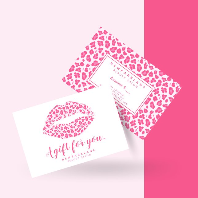 Rosa Leopard Print Kiss Business Gift Certificate Visitkort (Skapare uppladdad)