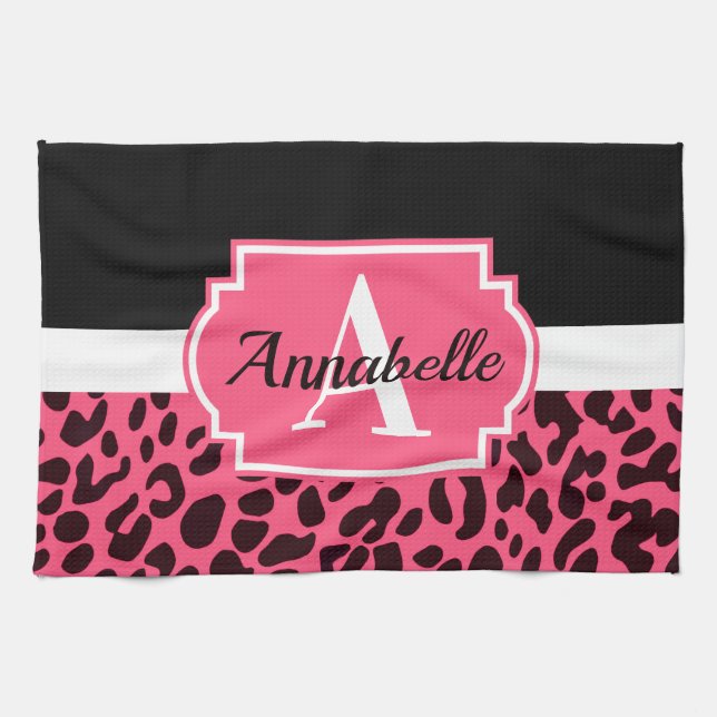 Rosa Leopard Print Kökshandduk (Horisontell)