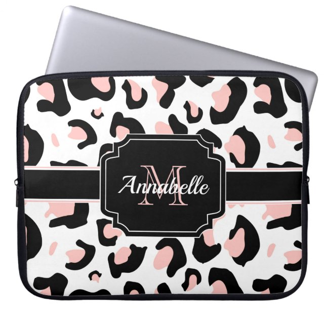 Rosa Leopard Print Laptop Fodral (Framsidan)
