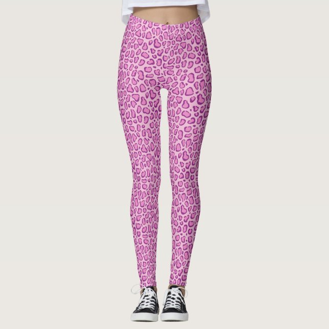 Rosa leopard print mönster leggings (Framsida)