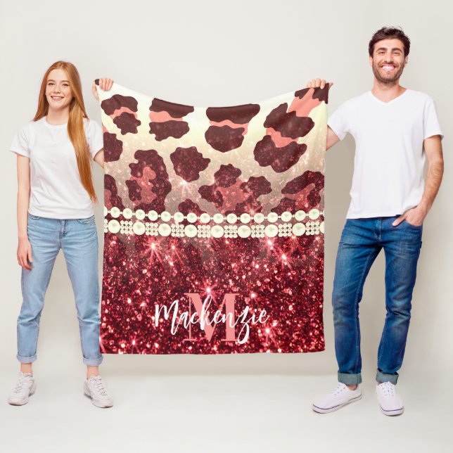 Rosa Leopard Print och Glitter Fleecefilt (På plats)
