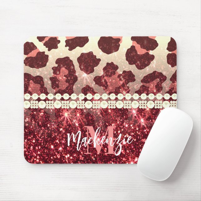 Rosa Leopard Print och Glitter Musmatta (Med mus)