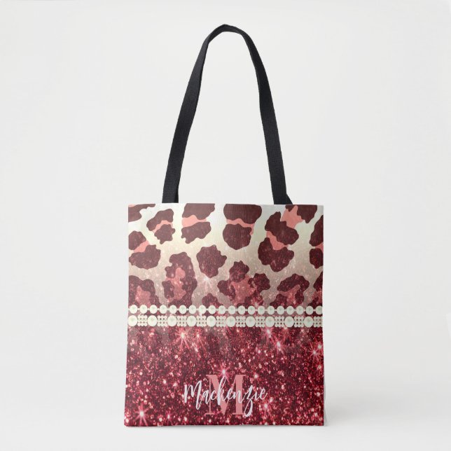 Rosa Leopard Print och Glitter Tygkasse (Framsida)